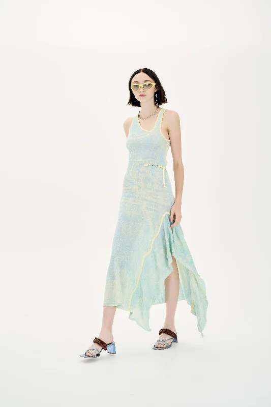 PEONY FAKE DENIM SHEER MAXI TANK DRESS