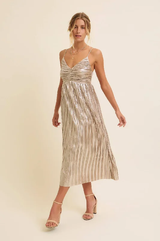 Time To Shine Midi Dress - Champagne