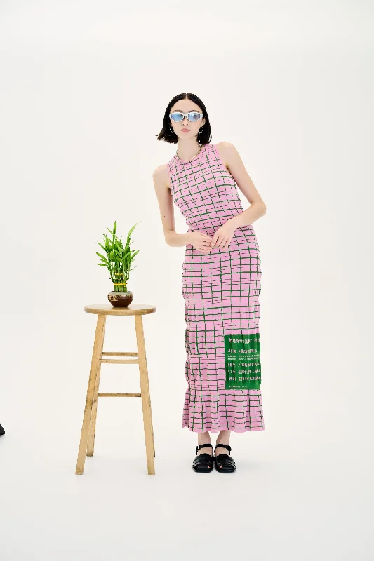 UME PLAID PRINT MAXI TANK DRESS