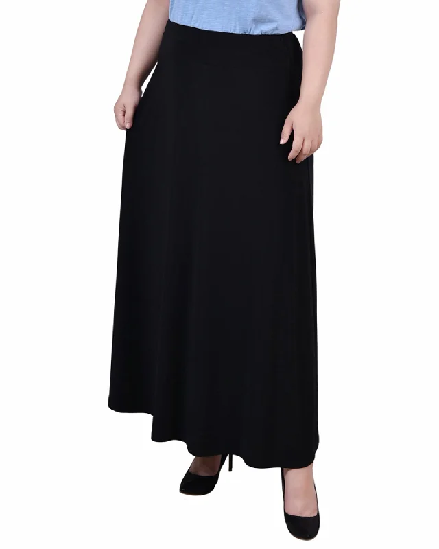 Plus Size Maxi A-Line Skirt With Front Faux Belt With Ring Detail