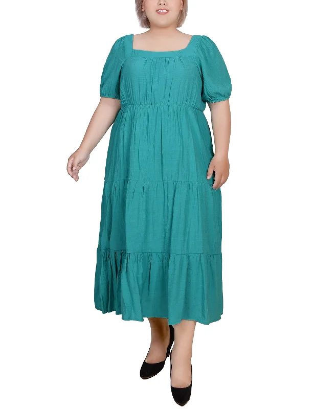 Plus Size Short Sleeve Tiered Midi Dress