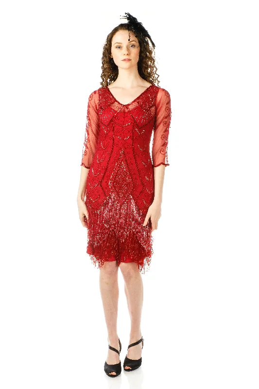 1920s Deco Fringe Party Dress in Red