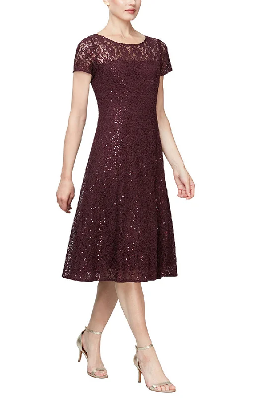 Cap Sleeve Tea-Length Sequin Party Dress