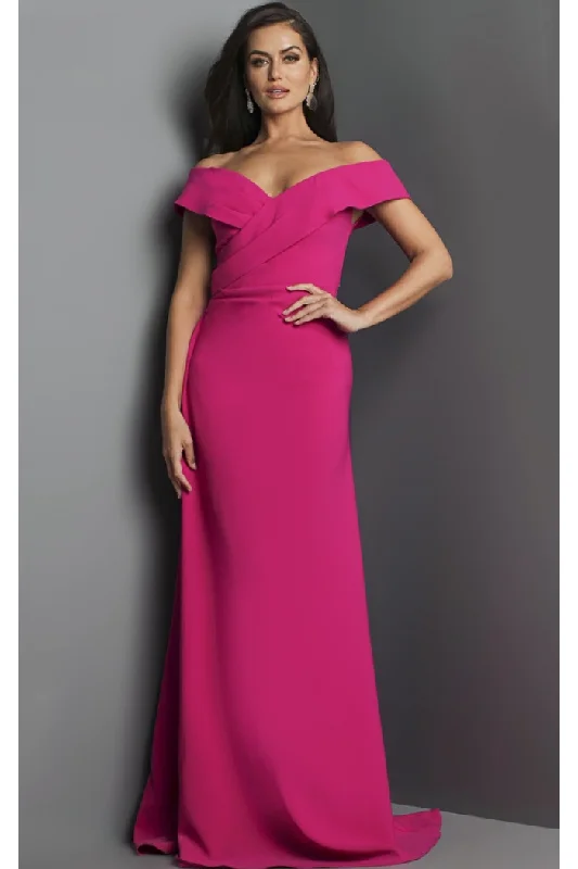 Crepe Off The Shoulder Evening Gown