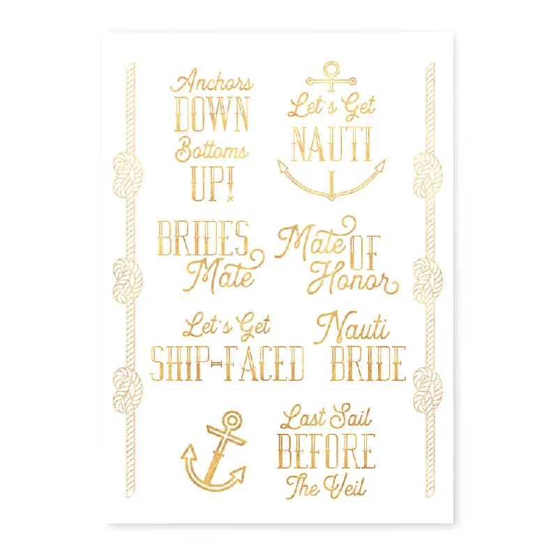 Gold Bachelorette Party Temporary Tattoos - Nautical