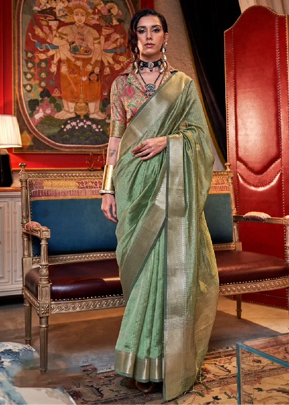 Green Moss Chiffon Party Style Designer Saree