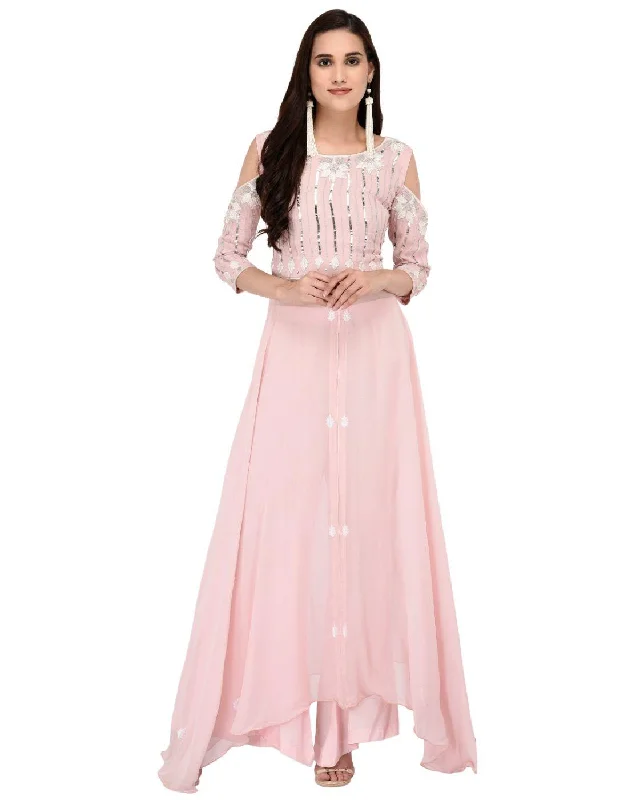 Miracolos By Ruchi's Pink Embellished Party Wear Dress - Rent