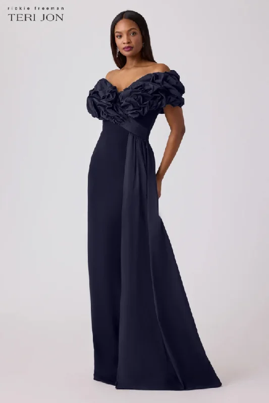 Scrunch Taffeta And Crepe Formal Evening Gown