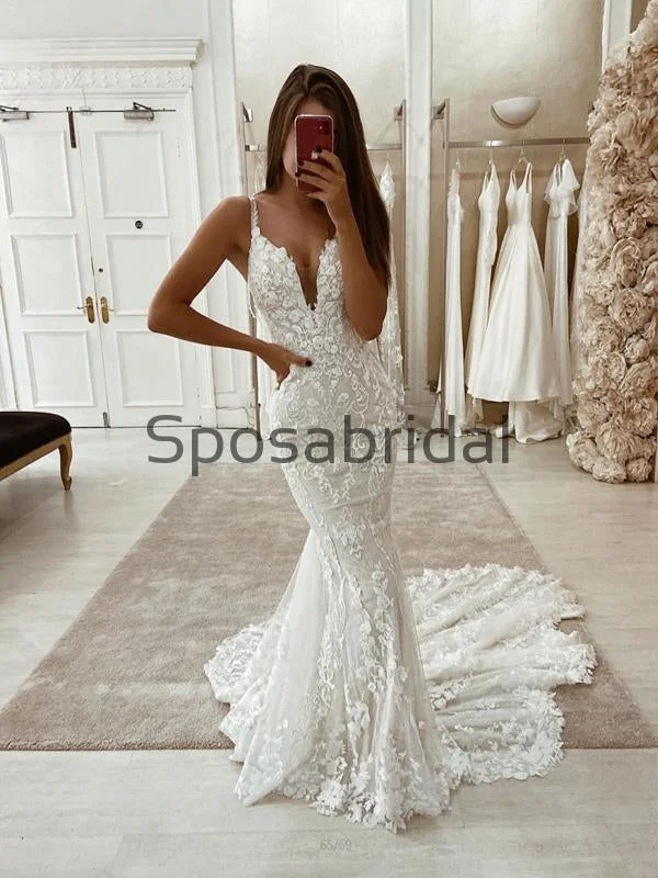 Charming Mermaid Unique Lace Vintage Tight Elegant Wedding Dresses WD0439