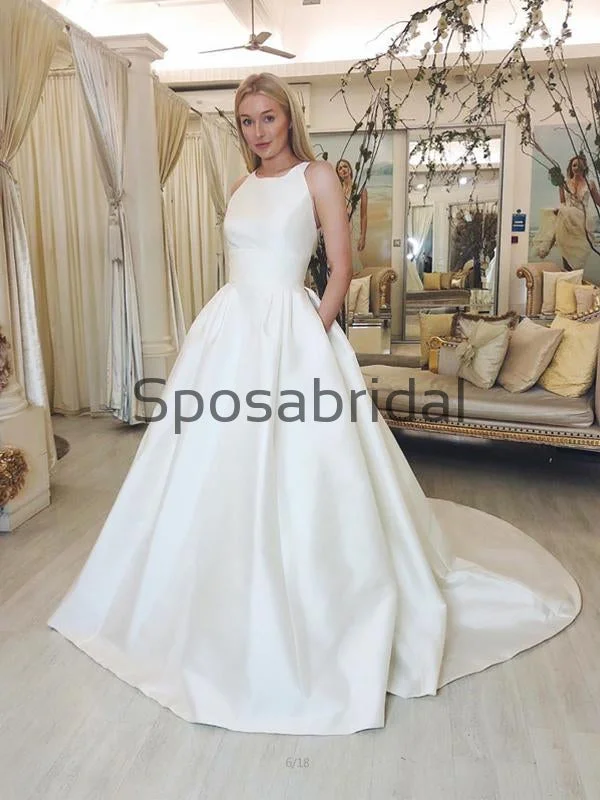 Charming Simple Satin A-line Elegant Modest Wedding Dresses WD0442