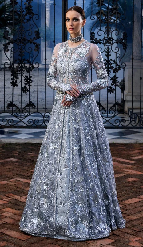 Pakistani Wedding Dress in Silver Lehenga Gown Style